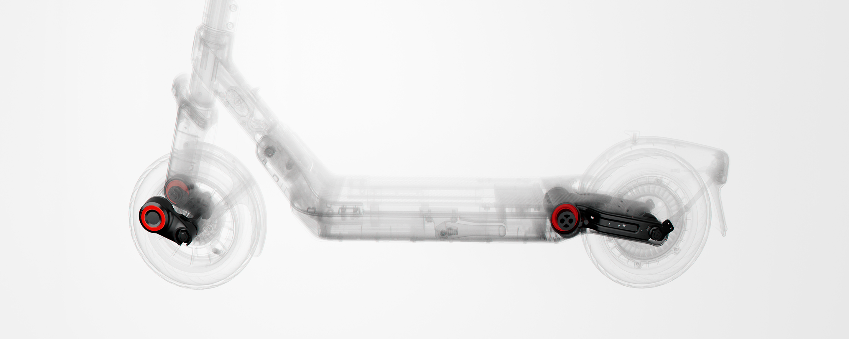 Segway E3 cutaway graphic highlighting front and rear elastomer suspension